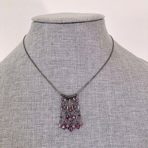 Vintage 70s snake chain glass bead pendant necklace with sterling silver clasp